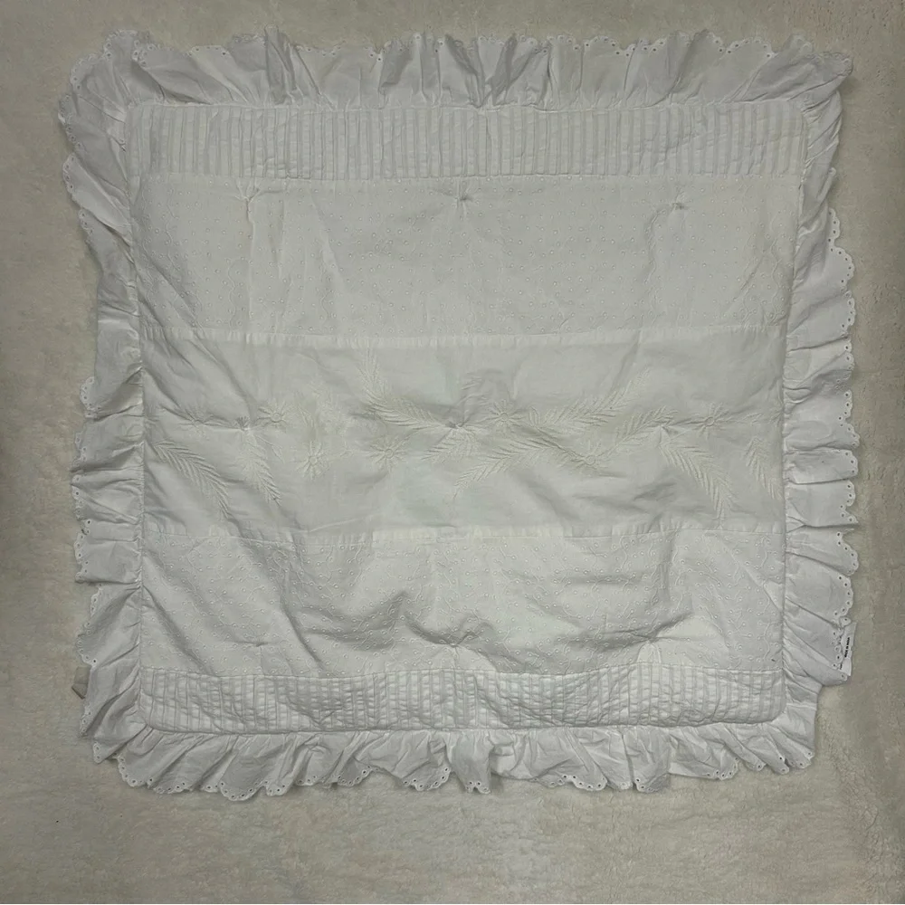 LoveShackFancy Ivory Eyelet Euro Pillow Sham Cover Ruffle Trim Floral 26